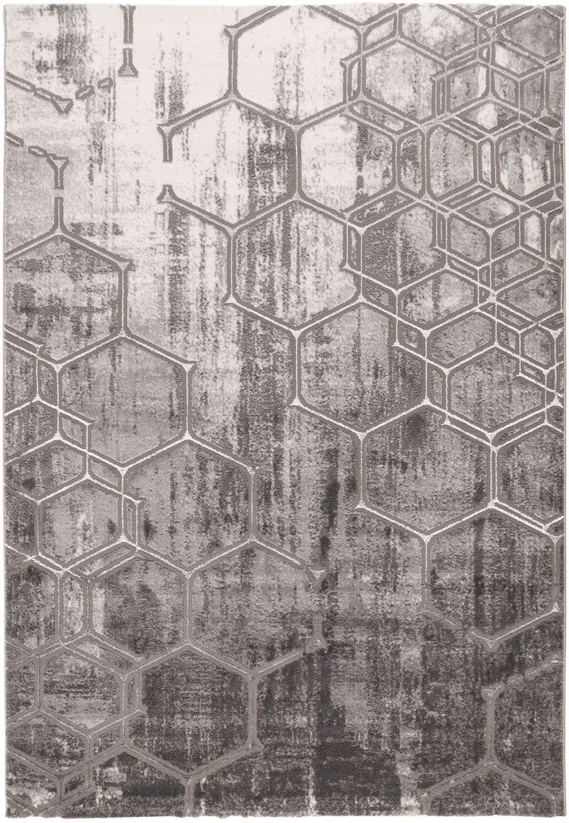 Padiro laagpolig vloerkleed 80 x 300 cm - zilver - modern abstract design - geschikt voor vloerverwarming - van polypropyleen en polyester