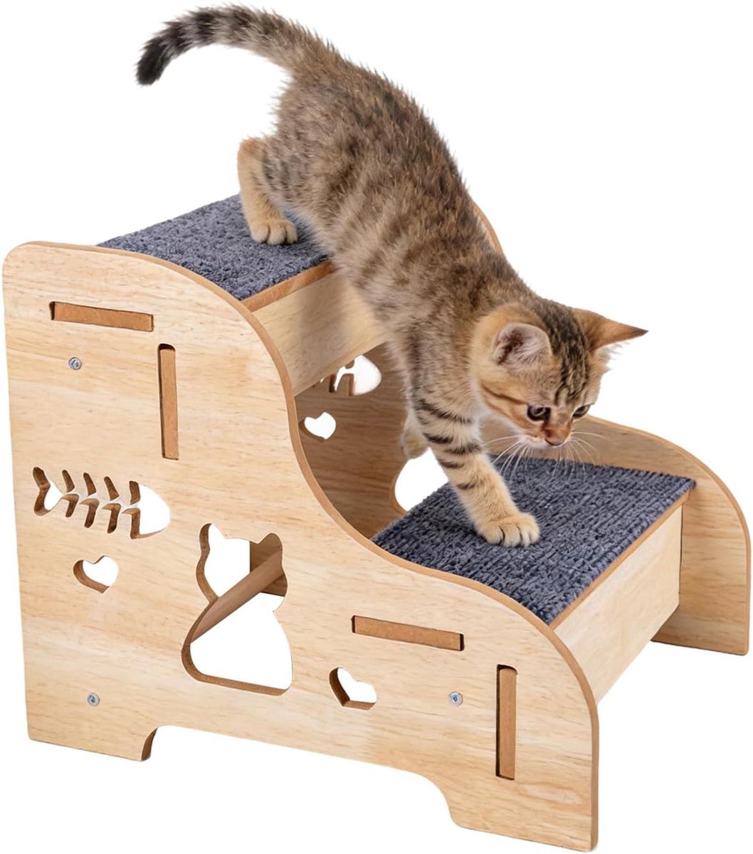 Hondentrap Houten - Huisdierladder Steun - Veilige Toegang Meubels - Antislip Tapijt Pad - 34x30x29.5cm - Houtkleur