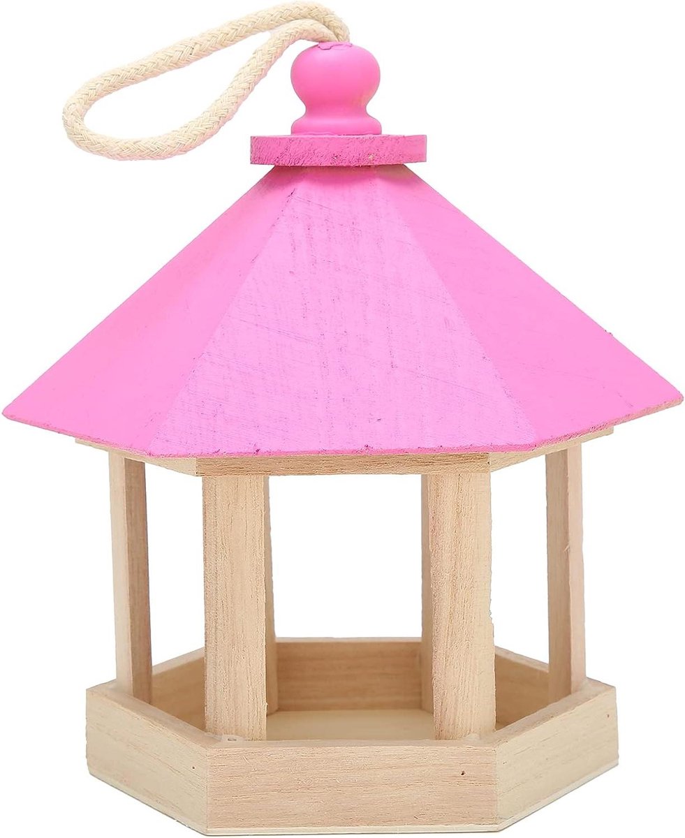 Houten Vogelvoeder - Vogelhuisje Voederbak - Vogels Voeren - Zeshoekig Huisvorm - 22 x 18 x 18 cm - Natuurlijk Hout