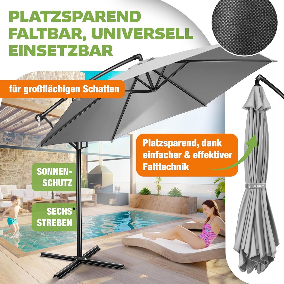 Zweefparasol Aluminium - Tuinparasol Marktparasol - Terras Beschutting - Verstelbare Kantelhoek - 350cm - Lichtgrijs – foto 7