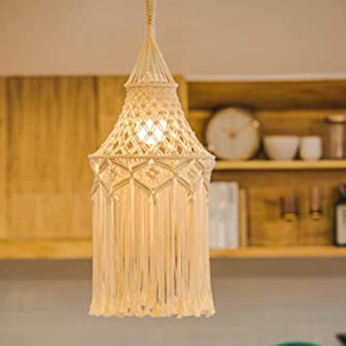 Macramé Lampenkap - Beige - 80 x 30 cm - Gemaakt van Natuurlijk Katoenen Touw - Voor Modern Kantoor en Woonruimtes