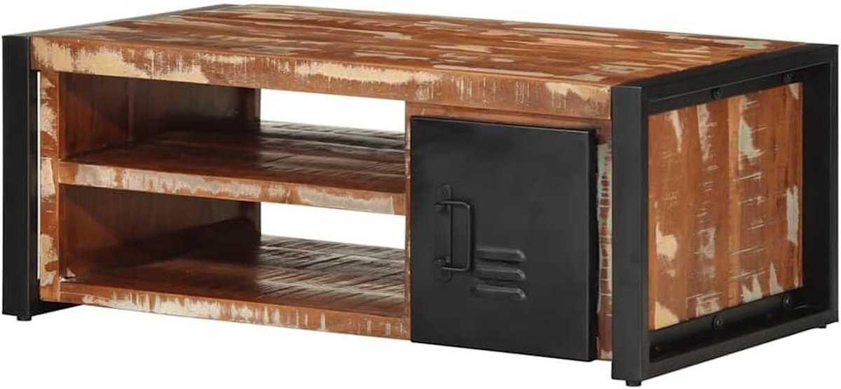 Salontafel Hout - Koffietafel Woonkamer - Ontspannen Uren - Uniek Gerecycled Hout - 90 x 50 x 36 cm - Meerkleurig