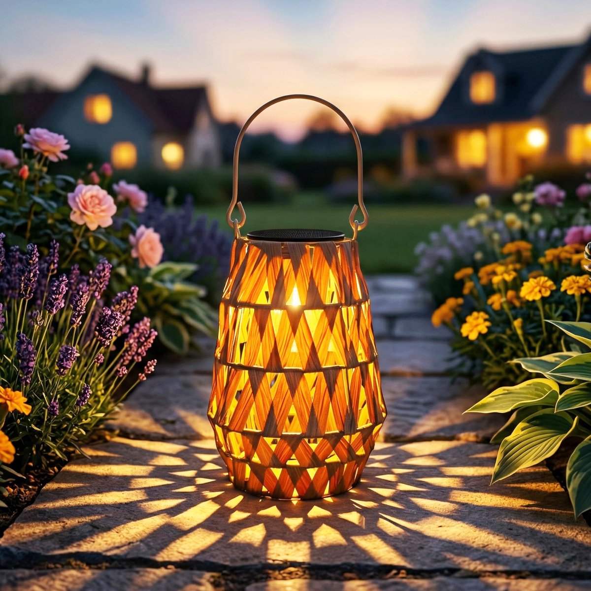Namajunas - Solar Tuinverlichting Staande Lamp Terras - Ophangbaar - met Dag/Nacht Sensor - IP65 16x21cm - Hangend Lantaarn - Buitenverlichting op Zonneenergie - Verlichting voor Buiten - Lantaarn Tuin - Buitenlamp Tuinbeeld