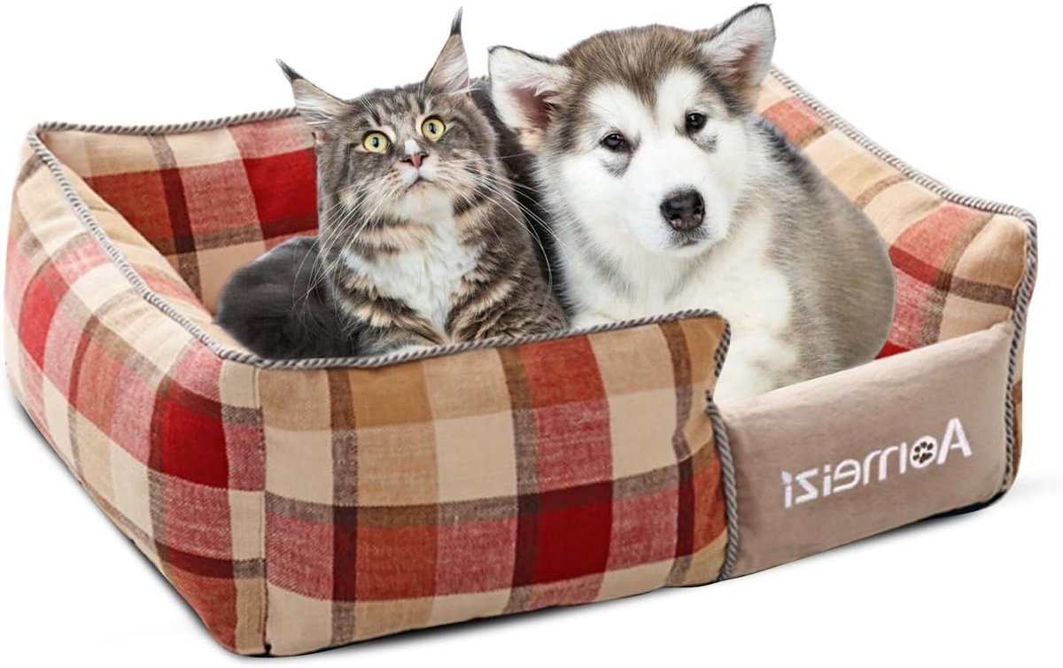 Hondenmand - Huisdierbed Kattenmand - Comfortabel Slapen - Verhoogde Veiligheidsrand - Maat L - Rood