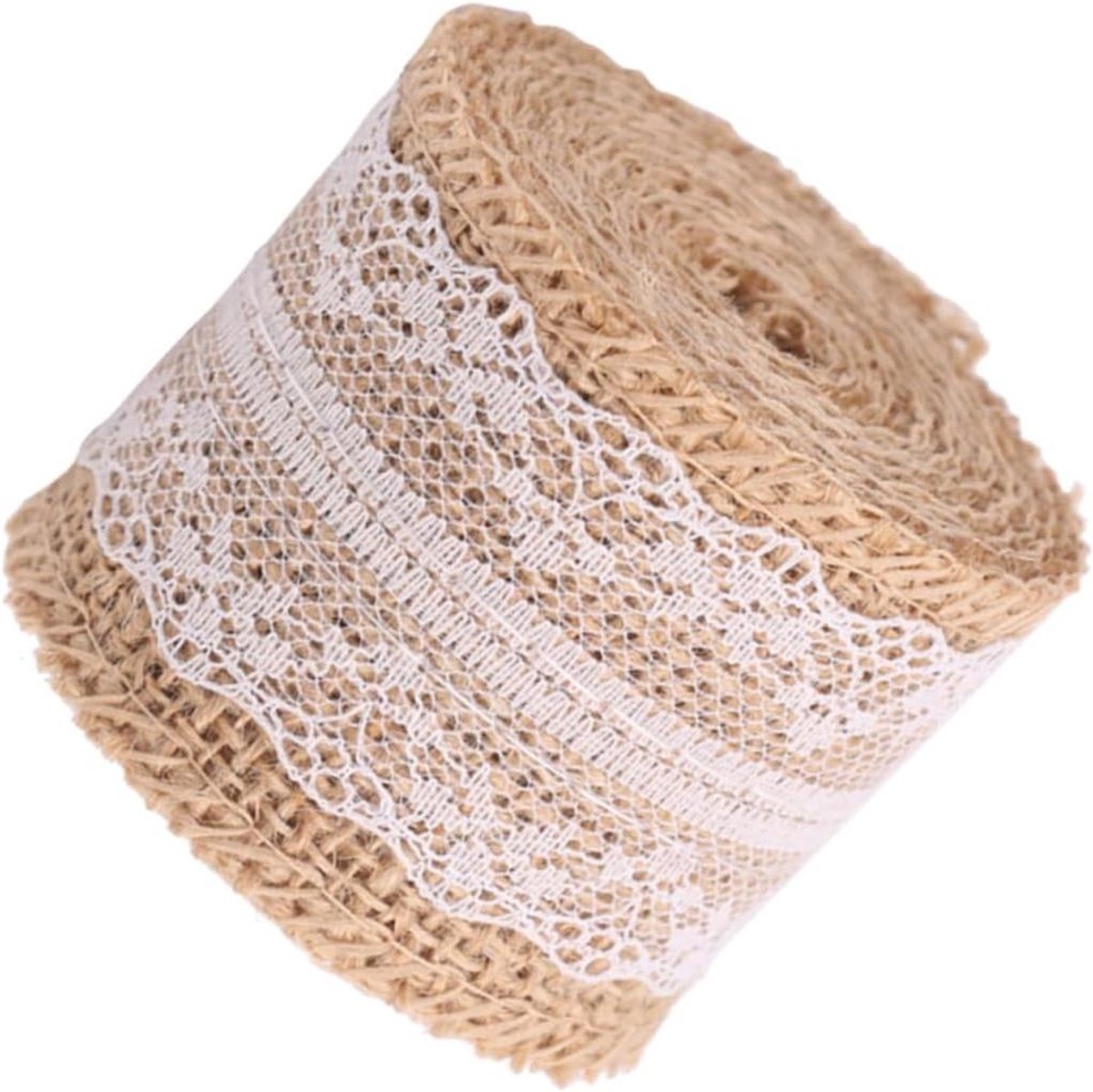 Jute Lint met Kant - Decoratief Lint - Ambachtelijke Projecten - Natuurlijk Materiaal - 200x5cm - Natuurlijk