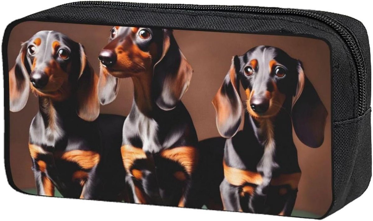 Etui met Teckel Print - Potlood Tas Pennen Etui - Schoolbenodigdheden Organiseren - Duurzaam Oxford-doek
