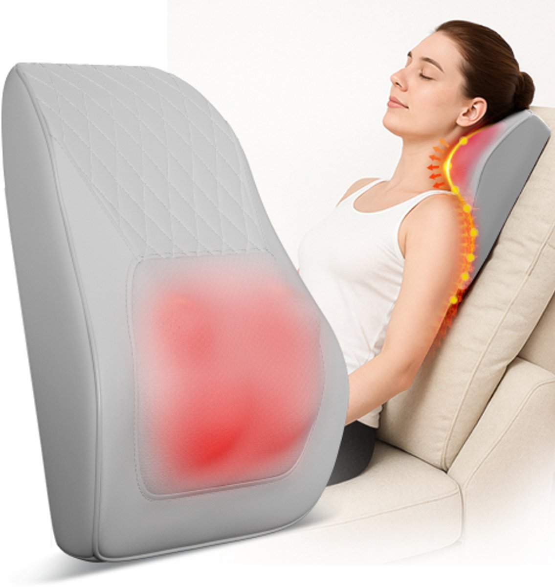 3D-shiatsu-massagekussen met warmtefunctie, draagbare 12V-nek- en schoudermassager, elektrische rugmassager voor thuis, kantoor en auto, 12W vermogen