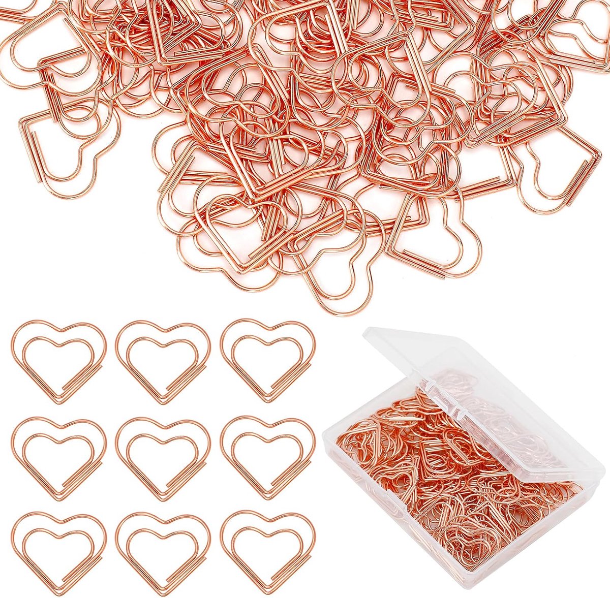 Ulisem - Paperclips Hartvorm 100 Stuks - Kleine Metalen Paperclips - Hartjes Paperclips voor Documenten, Notities, Kantoor & Knutselen - Roségoud