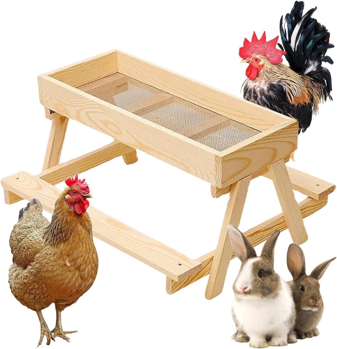 Kippen Picknicktafel Voederbak - Pluimvee Voederstation - Hygiënisch Voeren - Gaas Bodem - 375x375x21cm - Niet gespecificeerd