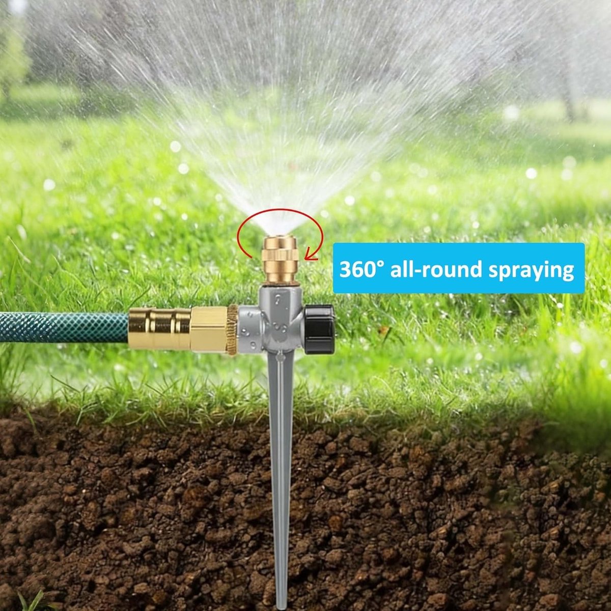 Automatische metalen tuin sprinklers voor 360 graden oppervlaktebedekking in de tuin, ideaal voor bloemen en groentetuin