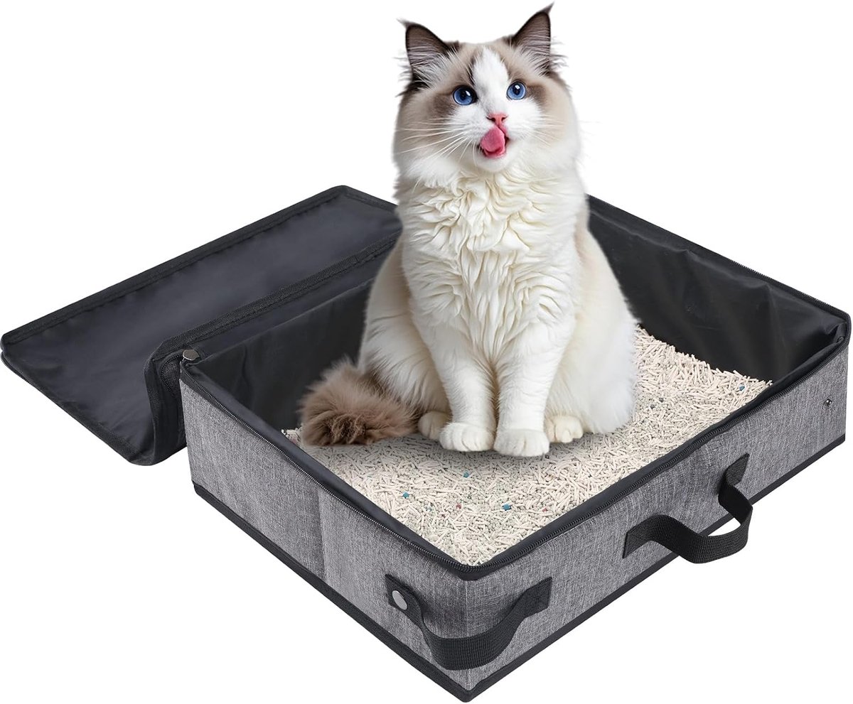 Opvouwbaar kattenbak - Waterdichte kattenbak - Reiskattenbak kattenbak - Makkelijk mee te nemen voor onderweg - Voor kamperen binnen en buiten - 40 x 30 x 14 cm - Grijs