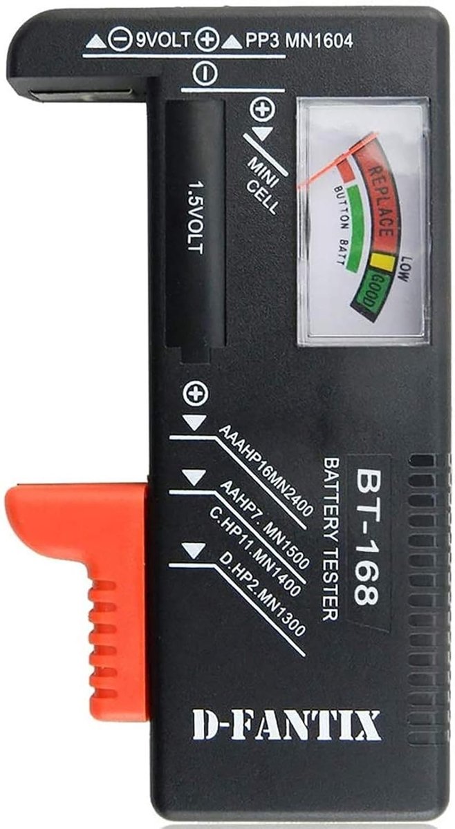 Batterijtester - Model BT-168 - Compact en Lichtgewicht - Voor AA, AAA, C, D, 9V en Knoopcelbatterijen