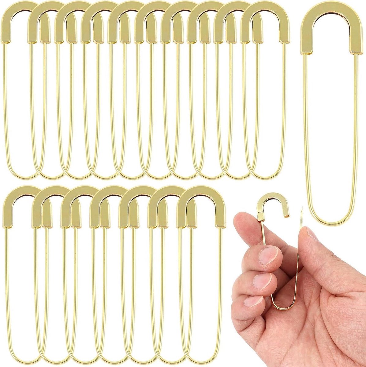 Grote Veiligheidsspelden - Naaispelden Broches - Handwerken Organiseren - Stevig Metaal - 76 cm 20 stuks - Goud