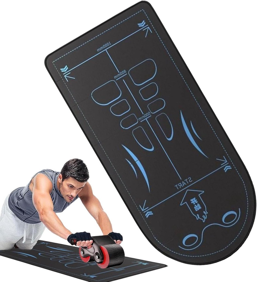 Buikspierroller Mat - Oefenmat Kniebescherming - Thuis Fitness - 7 mm Dikke Demping - 150 x 60 cm - Grijs
