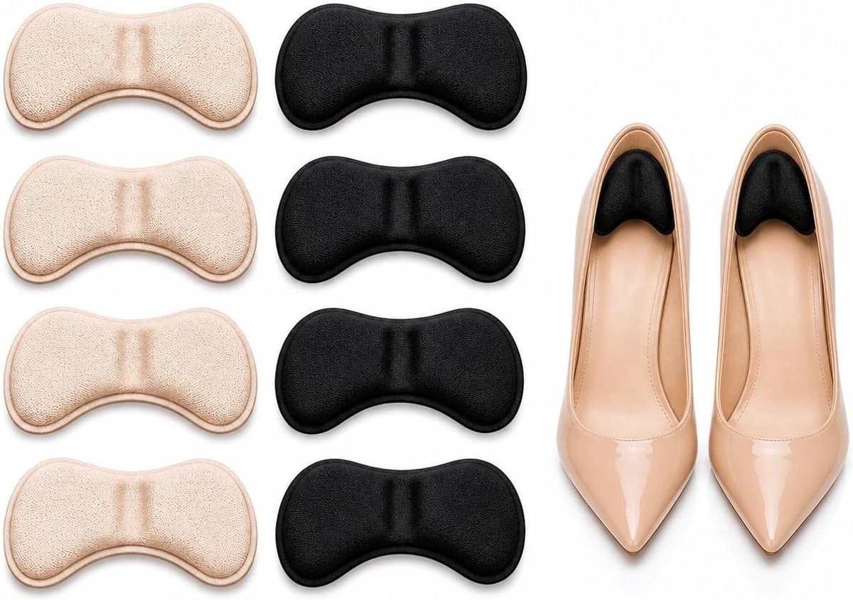 Hielkussens voor te grote schoenen - Antislip hielbescherming, verbeterde pasvorm en extra comfort voor dames en heren, 4 paar