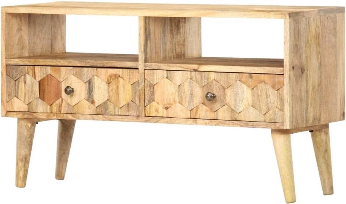 Tv-kast Massief Hout - Lowboard Opberger - Media Organiseren - Handgemaakt Uniek - 90 x 30 x 50 cm