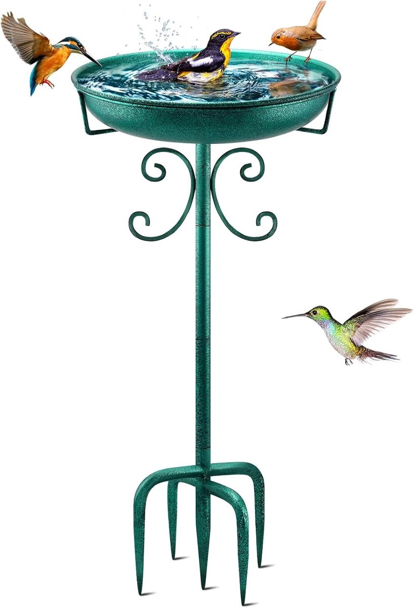 Antieke Vogelbad van 35 cm - Metalen Vogelbad voor Buiten, Tuin Decoratie en Vogelvoederplaats in Groen