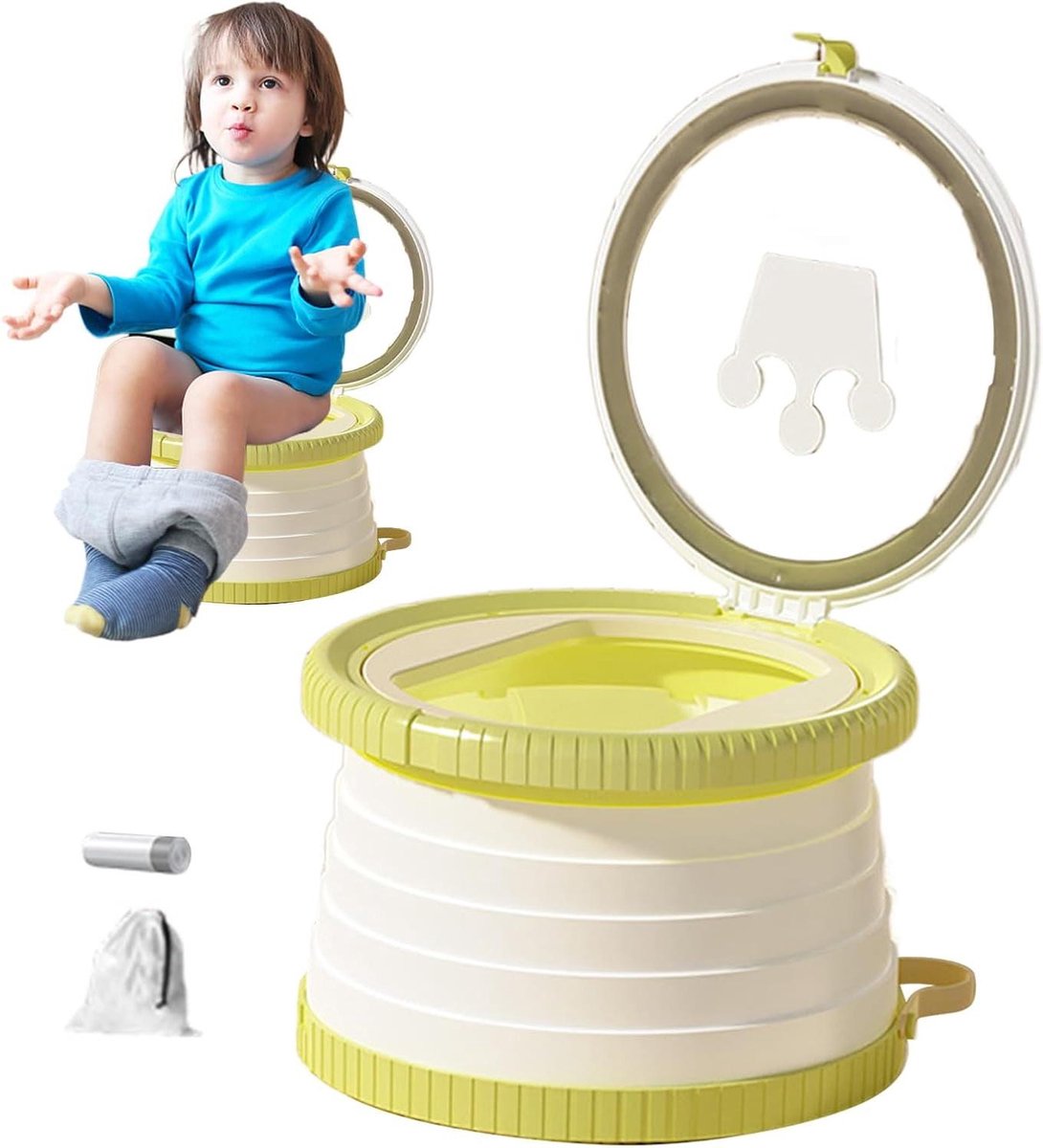 Reispotje Peuter - Opvouwbaar Toilet - Zindelijkheidstraining - Antislip Voetpads - 27x27 cm - Groen