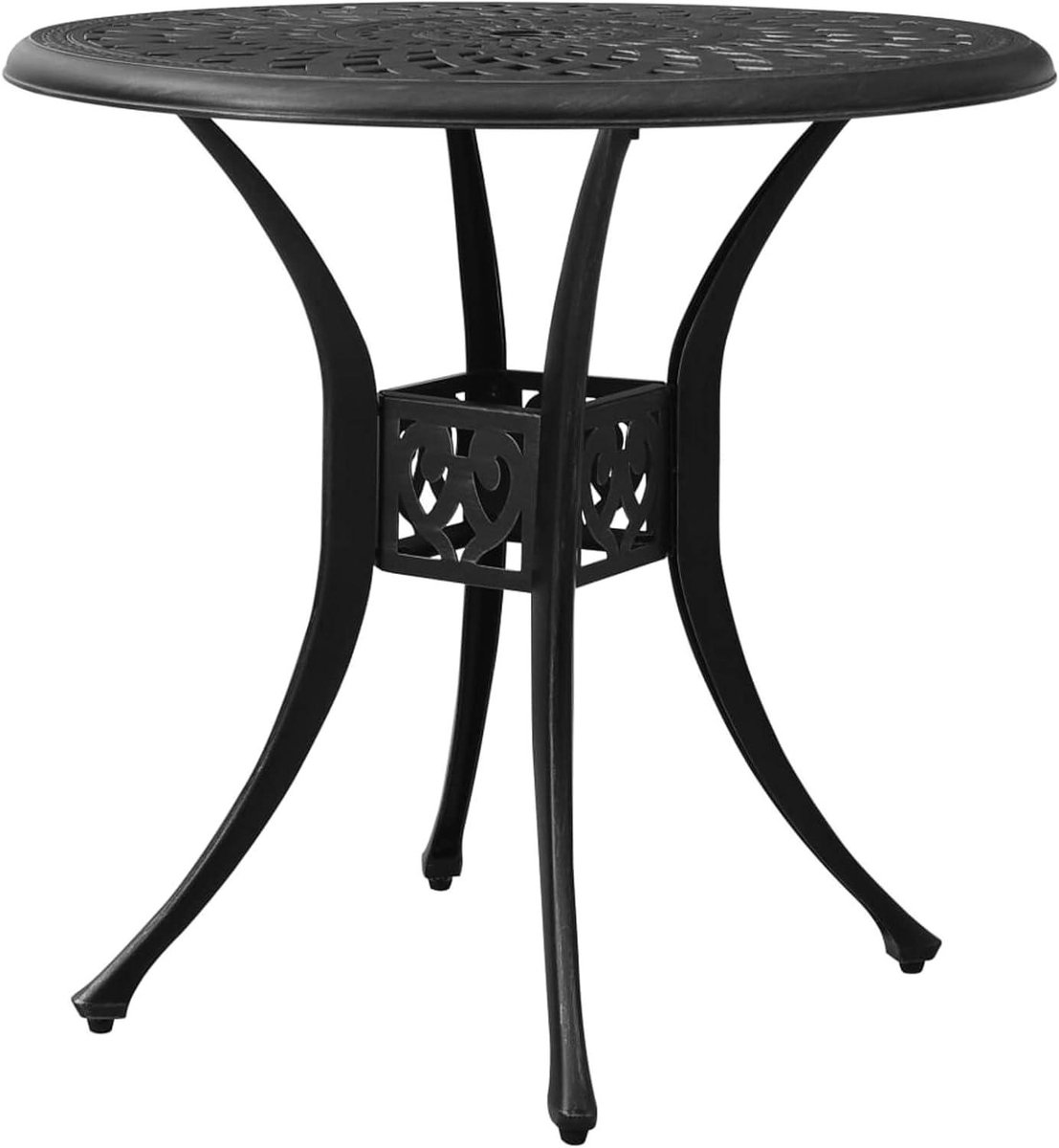 Balkontafel Metaal - Buitenmeubel Rond - Genieten Buiten - Met Parasolgat - 78x72 cm - Zwart