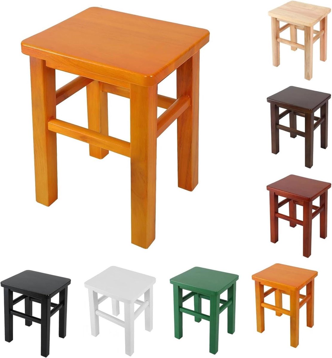 Houten Krukje - Voetenbankje Bijzettafel - Schoenen Wisselen - Massief Hout - 27 cm - Geel