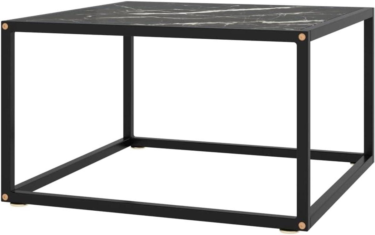 Moderne salontafel - Glazen bijzettafel - Woonkamer inrichten - Marmerlook blad - 60 x 60 cm - Zwart
