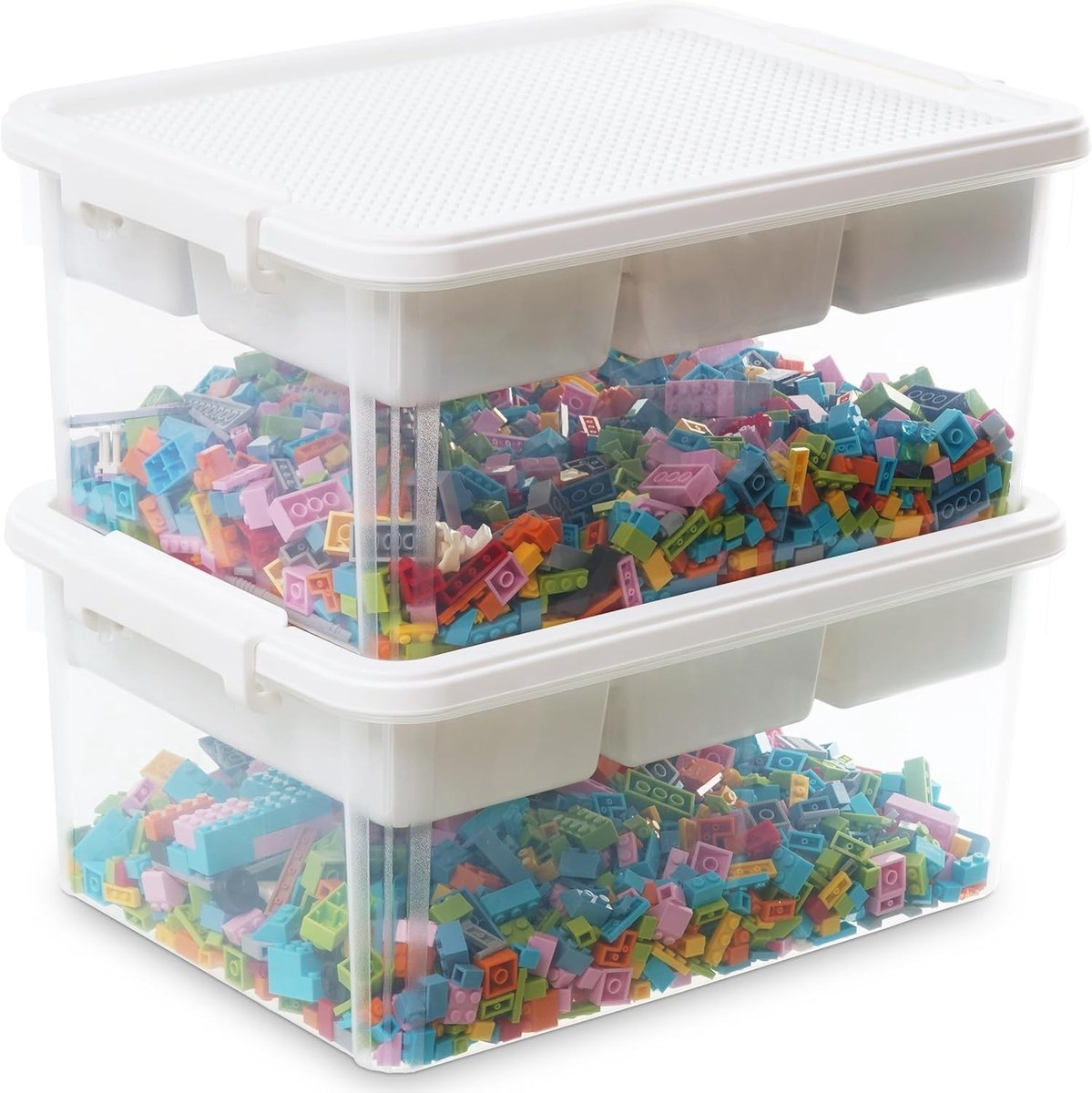 Opslagdozen met 16L deksel, plastic met verwijderbare tray, transparante opbergbox voor knutselbenodigdheden en gereedschap, set van 2