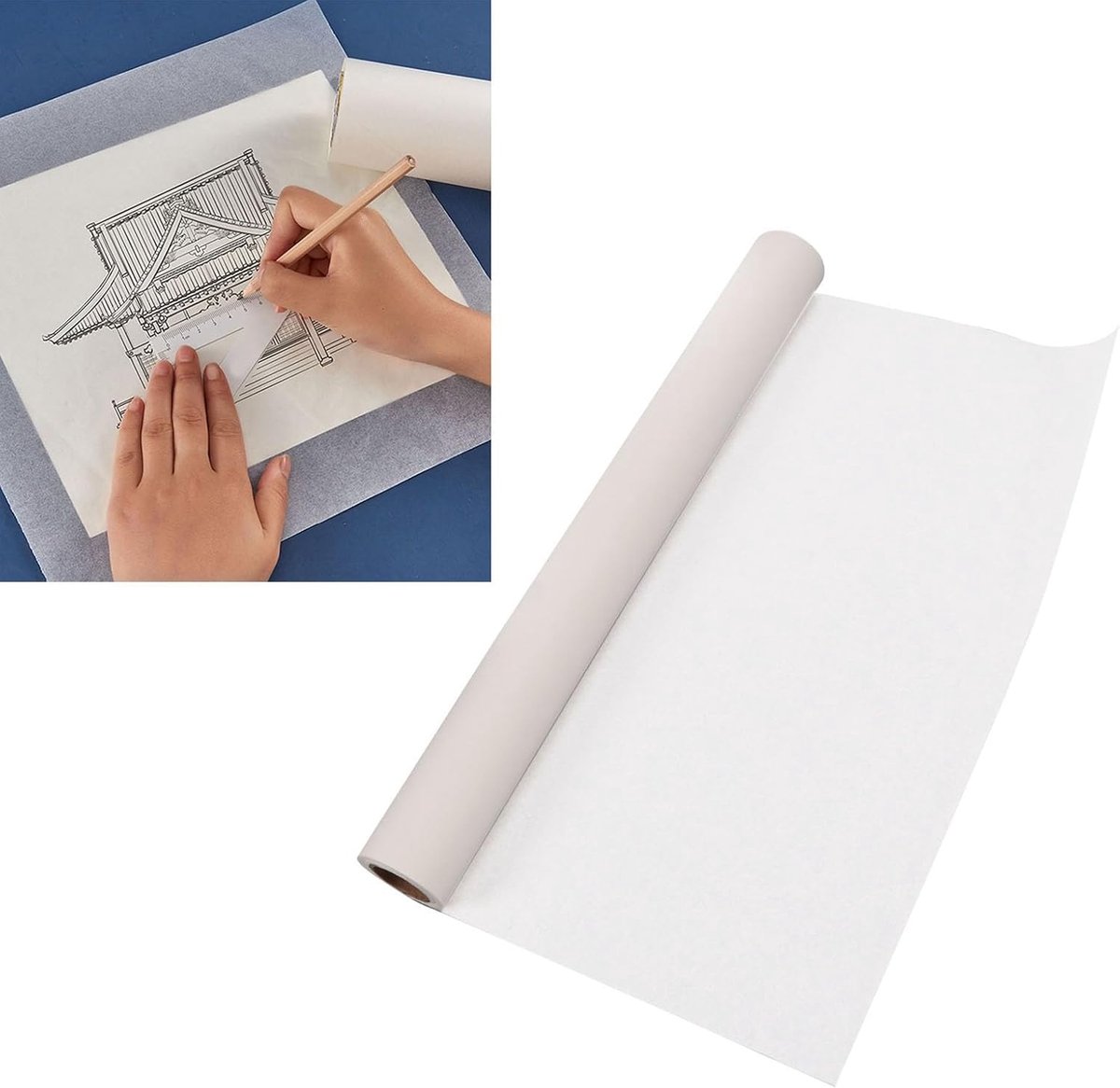 Rol Overtrekpapier - Calqueerpapier Tekenpapier - Ontwerpen Tekenen - Hoge Transparantie - 23 meter - Wit