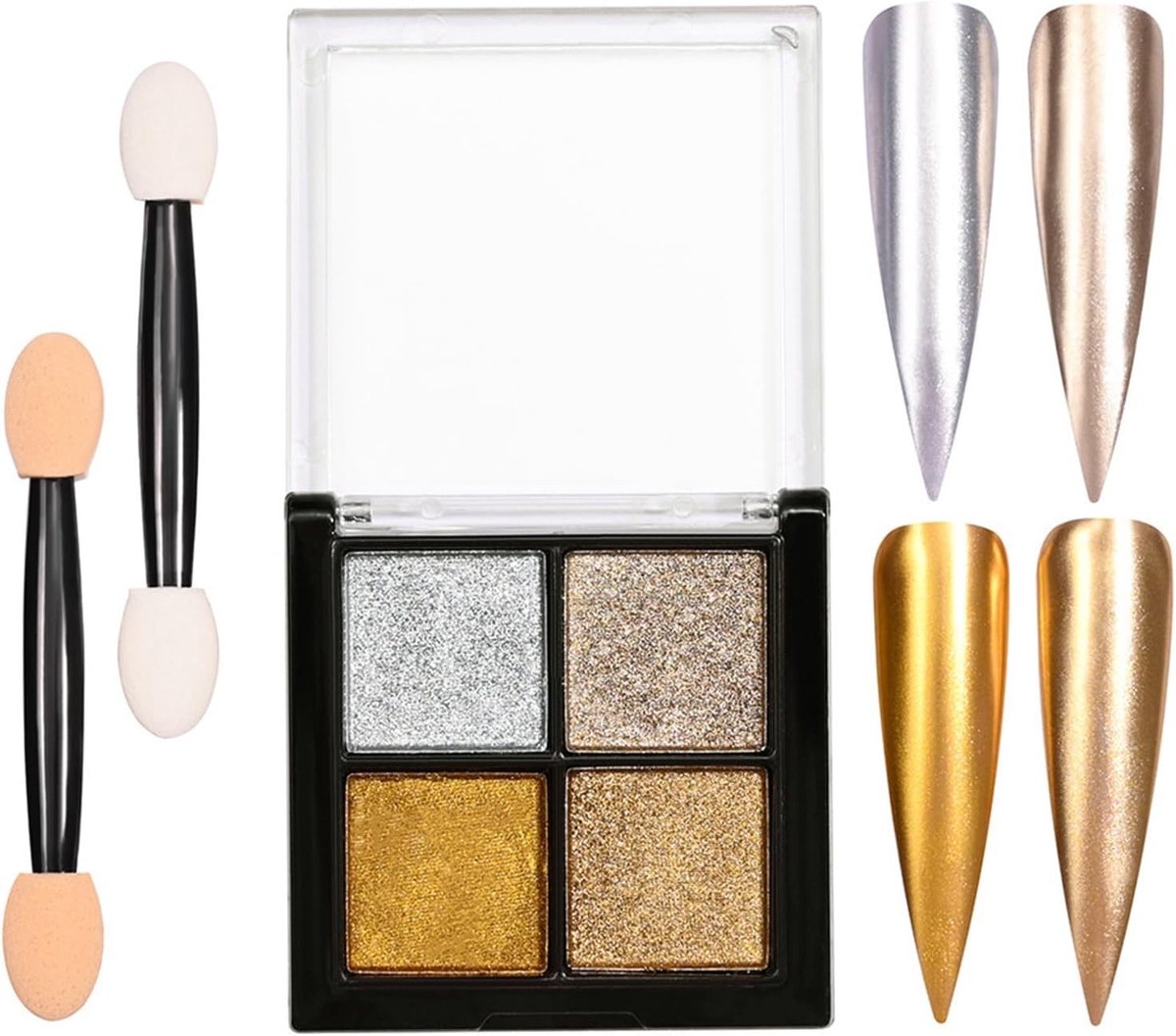 Spiegeleffect nagelpoeder in 4 kleuren voor chique nageldecoratie en manicure, parel- en chroomeffecten
