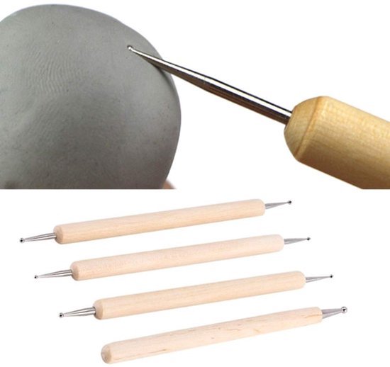 Balpen Houten Handvat - Roestvrijstalen Kogel - Embossing Tool - Klei/Aardewerk - Beeldhouwen - 4 Stuks - Embossingtool — afbeelding 5
