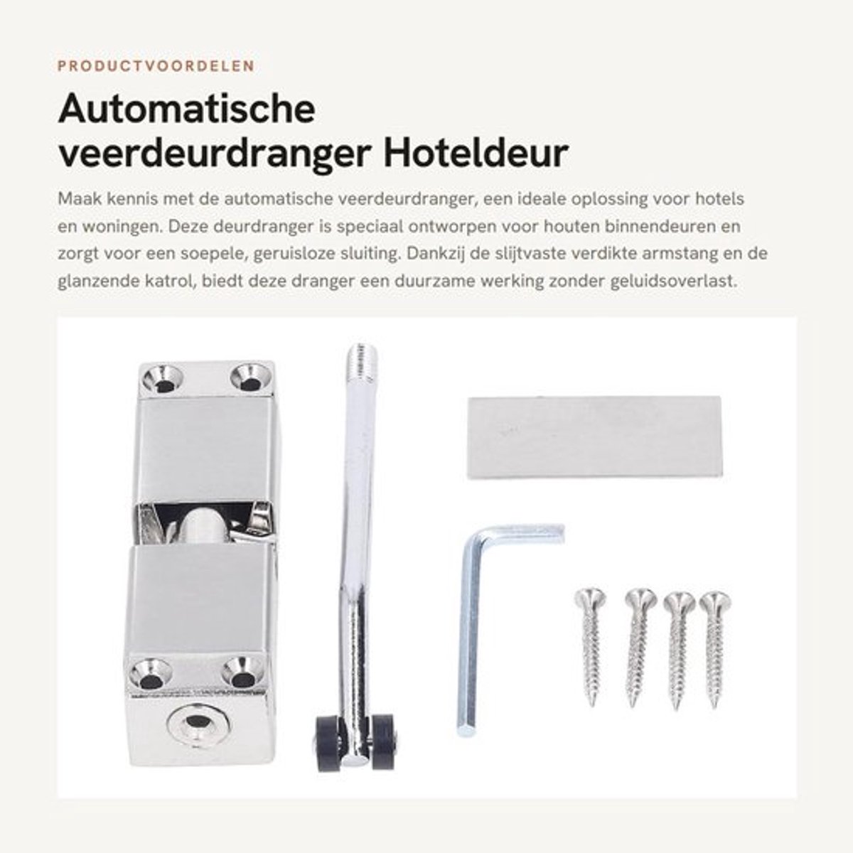 Deurdranger Automatisch - Slijtvaste Armstang - Gegoten Aluminium - Langzame Sluitsnelheid - Geschikt voor Houten Binnendeuren - Glanzende Katrol - Deursluiter