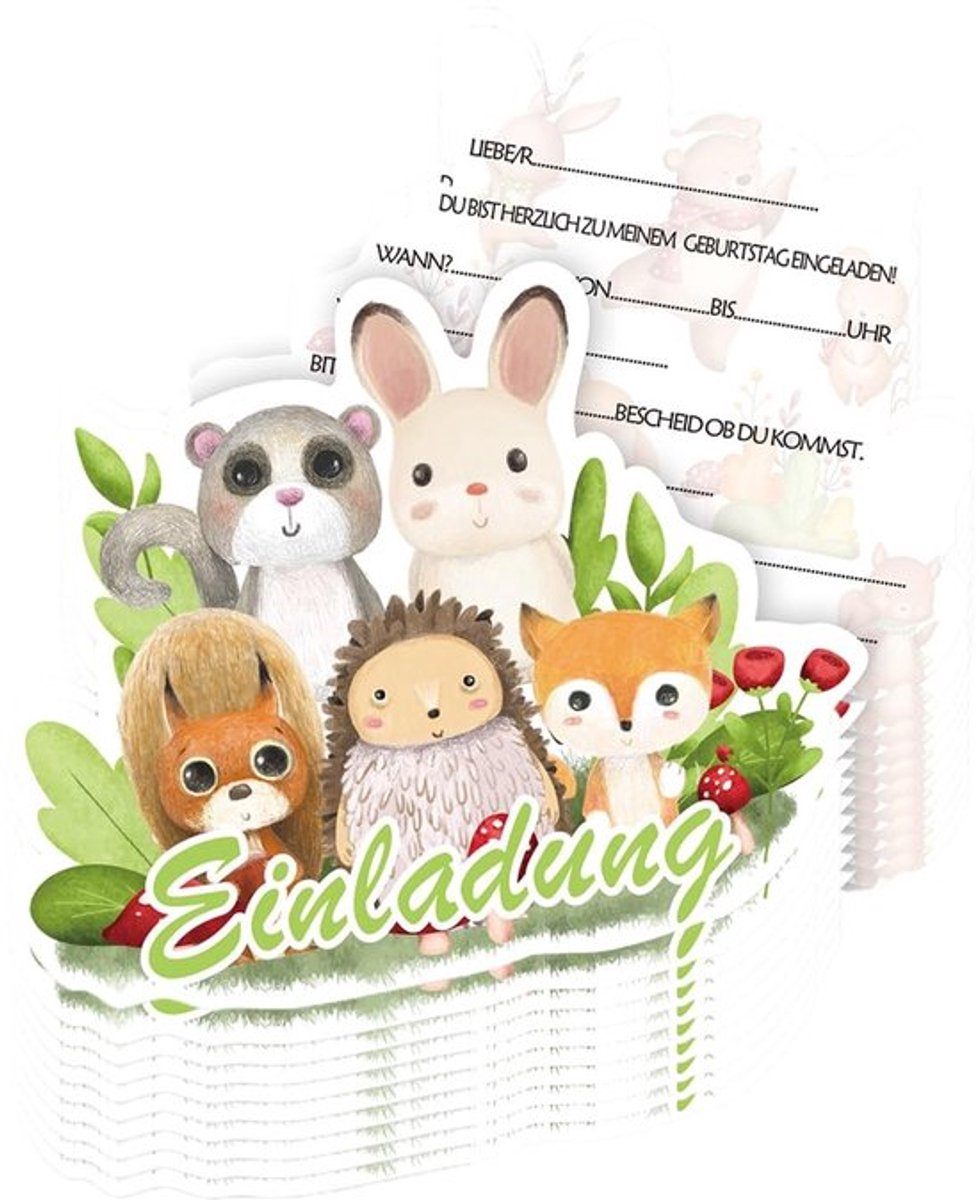 Uitnodigingskaarten 12 Stuks - Jungle Dierenprint - Elegante/Grappige Uitnodigingen - Hoogwaardig Karton - 16x12 cm - Snel Invullen - Feestkaarten