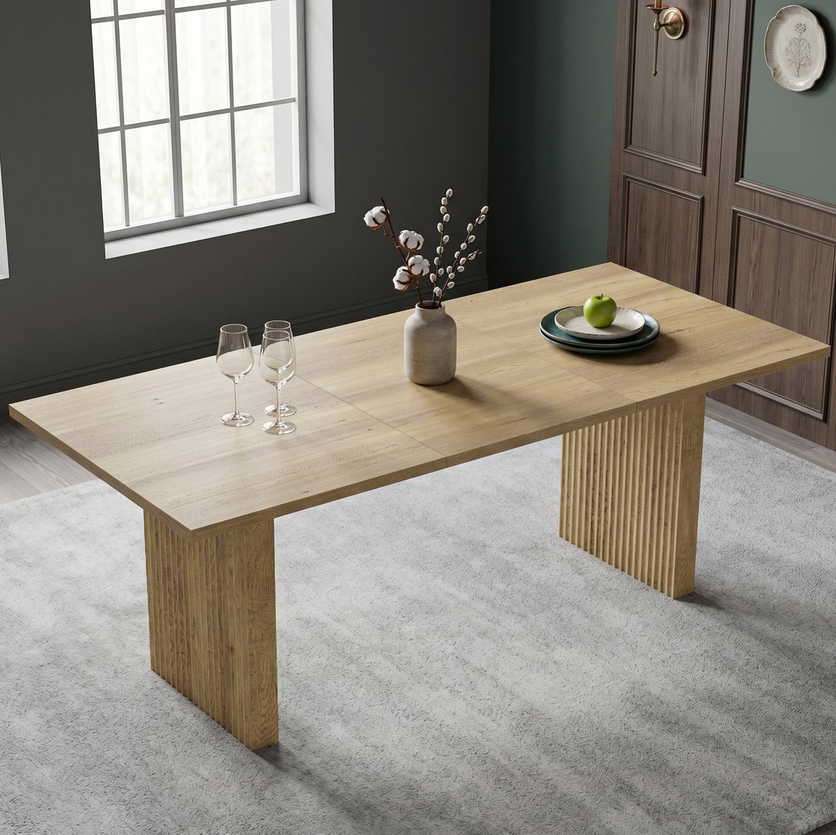 Wishdor Uitklapbare eettafel - Rechthoekig - MDF - Eikenkleur - voor 6-8 personen - 140/200 x 90 x 75 cm