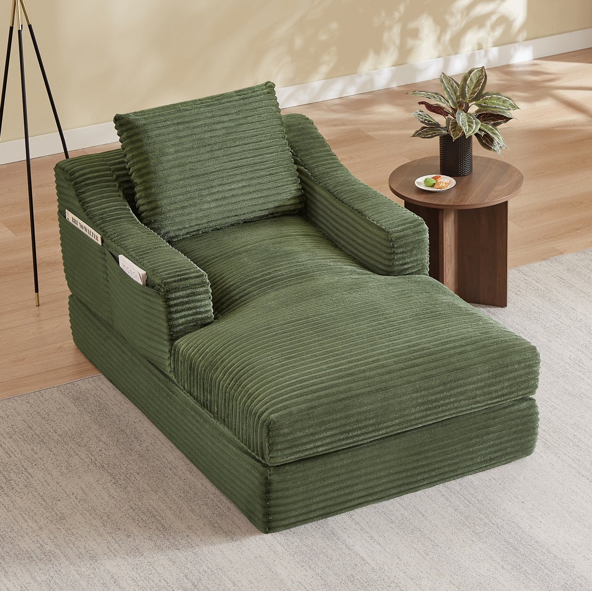 Wishdor Slaapbank 1-zits groen - Uitklapbaar naar bed - ribfluweel look - voor woonkamer en slaapkamer - 100 x 160 x 85 cm