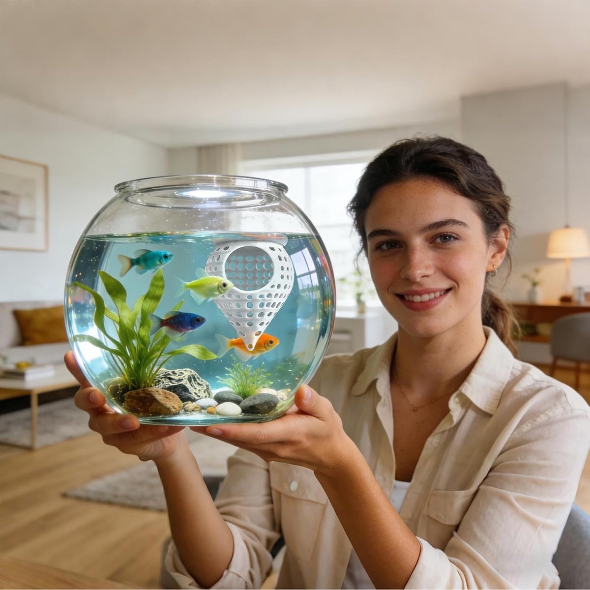 Aquarium Hangmat - Vis Schuilplaats - Aquarium Decoratie - Bevordert Biofilm - 7x7.5x9.5cm - Wit