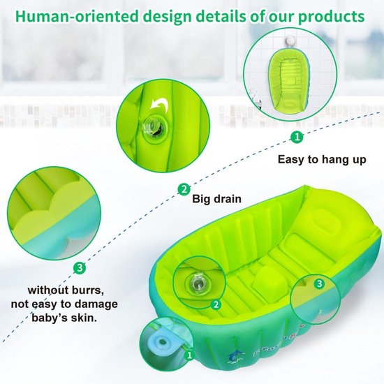 Opblaasbaar Babybadje voor Baby's en Peuters, Antislip Badtray, Vouwbaar Reisbad met Zacht Kussen en Comfortabele Zitplaats (0-3 Jaar) — afbeelding 2