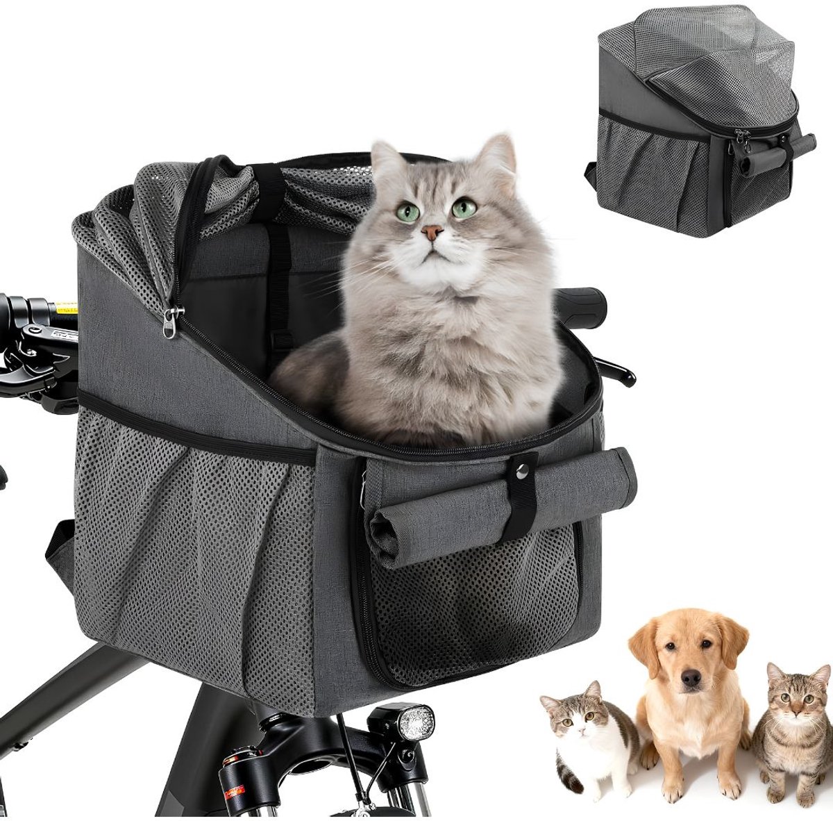SP® Fietsmand Hond - Fietsmand Hond Voorop - Hondenmand - Grijs - 29cm x 10cm x 32cm