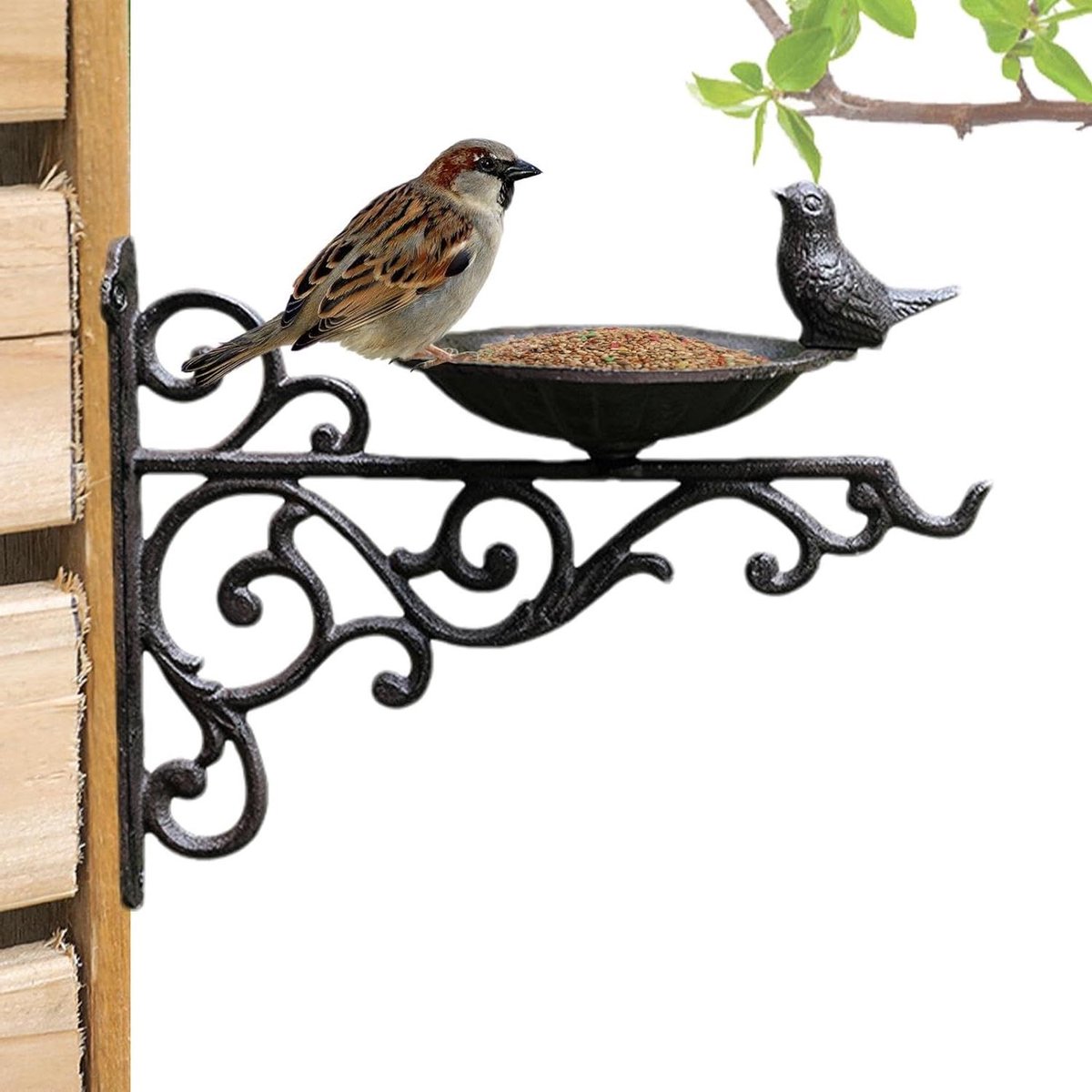 Wandmontage Vogelbad - Vogelvoeder Gietijzer - Tuin Decoratie - Ruimtebesparend Ontwerp - 29 x 23 x 5 cm - Zwart