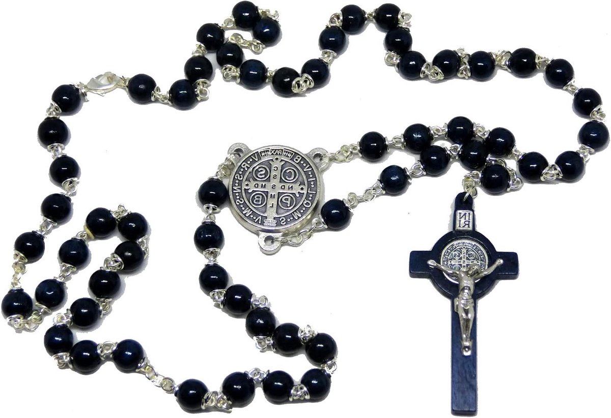 Houten Rozenkrans - Gebedssnoer Heilige Kruis - Religieus Gebruik - Gemaakt in Italië - 50 Kralen - Blauw