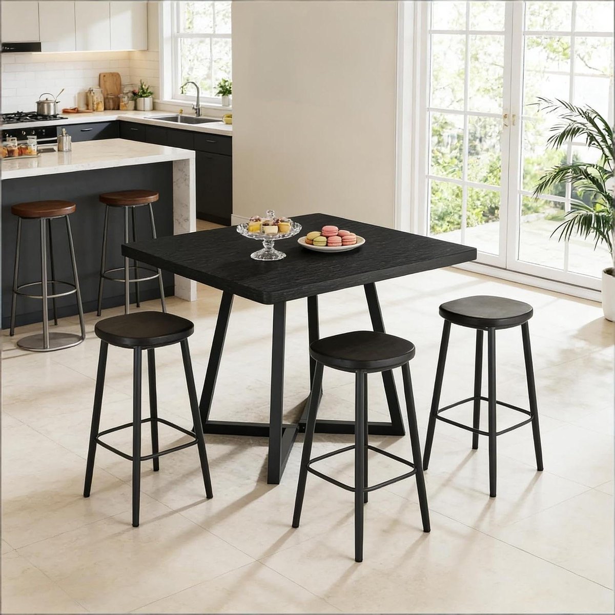 Vierkante eettafel - Keukentafel bureau - Kleine ruimtes inrichten - Industrieel design - 80 x 80 cm - Zwart
