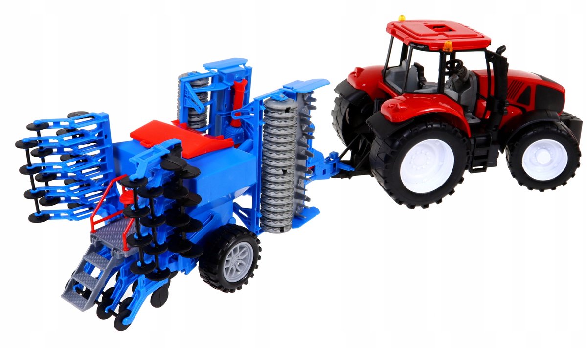 Grote Rode Boerderij Speelgoedset: Tractor met Cultivator en Zaaimachine
