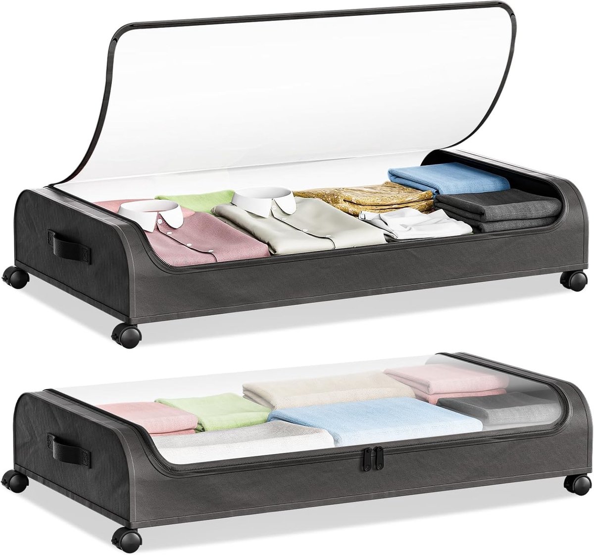Opbergbox voor tuinkussens - Grijs - 60 x 43 x 35 cm - Opvouwbare Opbergzak met Wieltjes - Set van 2