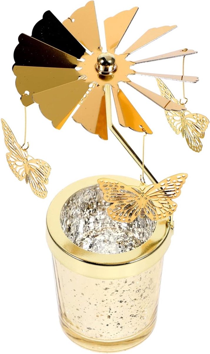 Roterende Kandelaar - Theelichthouder Kaarsenhouder - Tafeldecoratie - Draaiende Vlinder - 17 x 6 x 6 cm - Goud