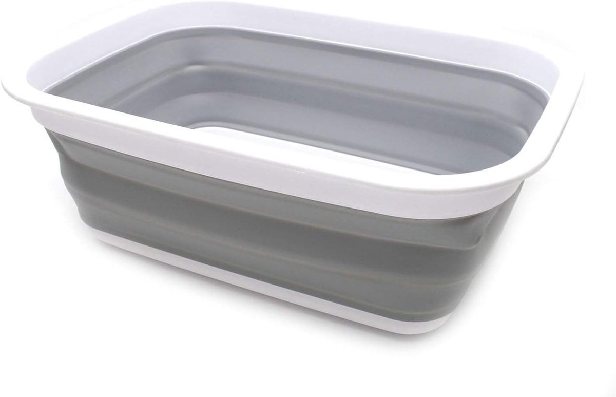 Opvouwbare wasmand - Grijs - 15,3 x 11,2 x 5,5 cm - Plastic draagbare wastafel - Voor kamperen en outdoor gebruik