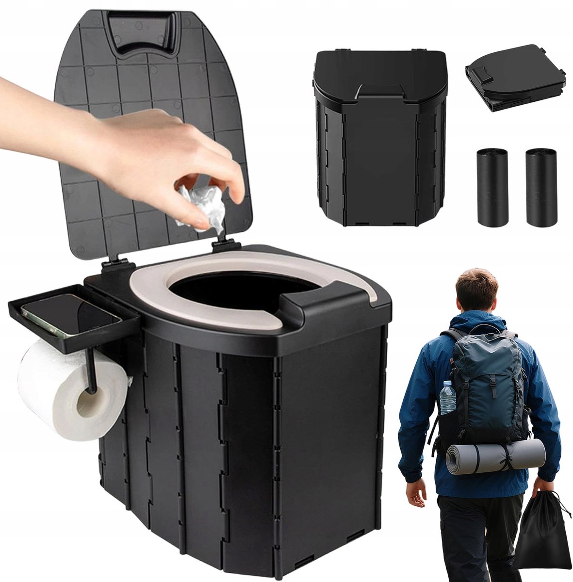 Campingtoilet - Draagbaar Toilet - Toiletemmer - Noodgeval - 35L - Opvouwbaar - 204 kg - ABS - met Zachte Zitting & Opbergtas - Mobile Toilet - Voor Auto Kamperen Reizen en Outdoor