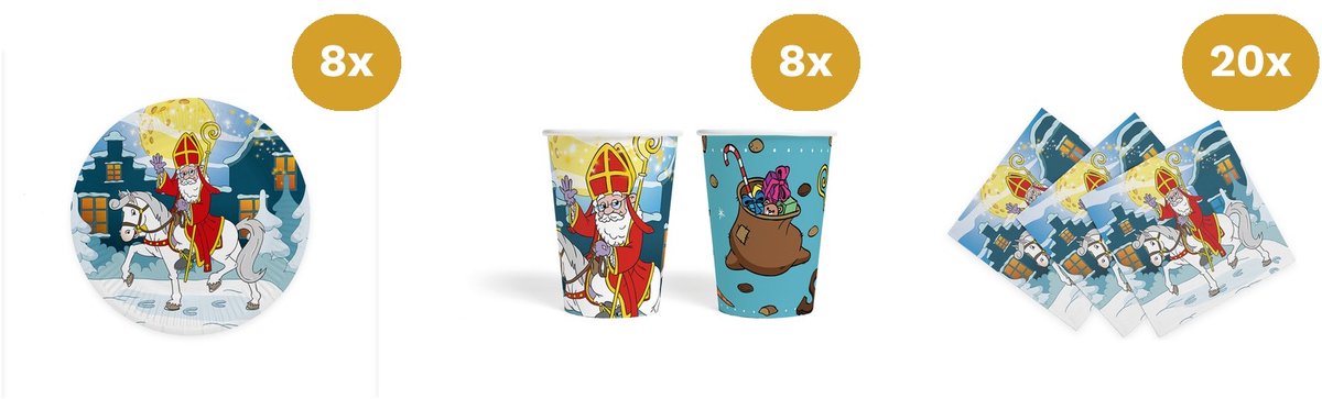 Sinterklaas Tafelset 8 Personen - Bordjes, Bekertjes & Servetten - Pakjesavond Tafeldecoratie