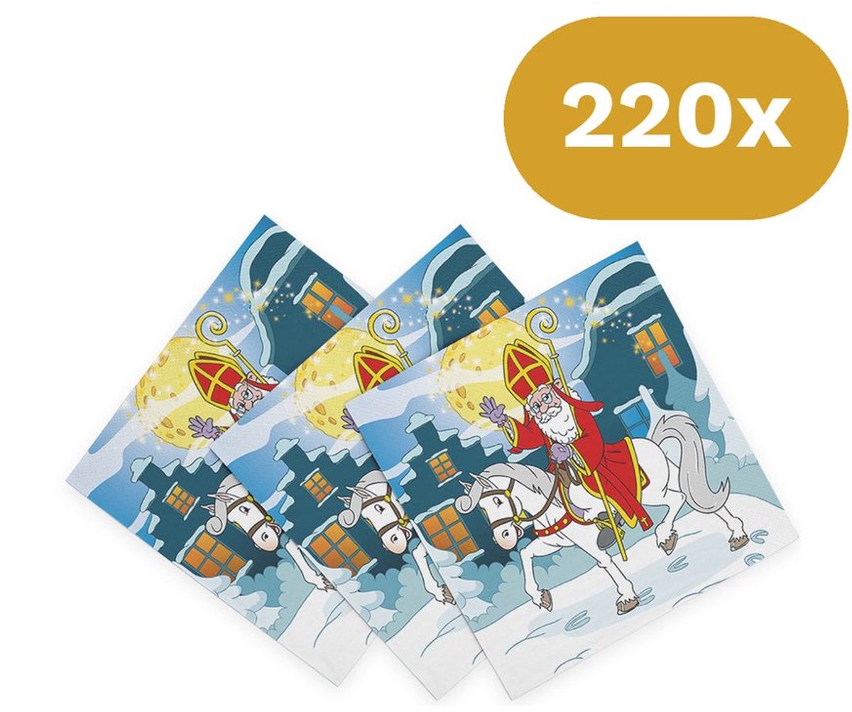 220x Sinterklaas Servetten 33x33cm FSC 3-laags - Papieren Lunch servetten Sint - Pakjesavond Tafeldecoratie