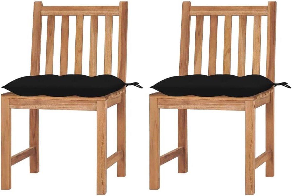 Tuinstoelen Set - Houten Stoelen - Buiten Ontspannen - Massief Teakhout - 2 stuks - Zwart