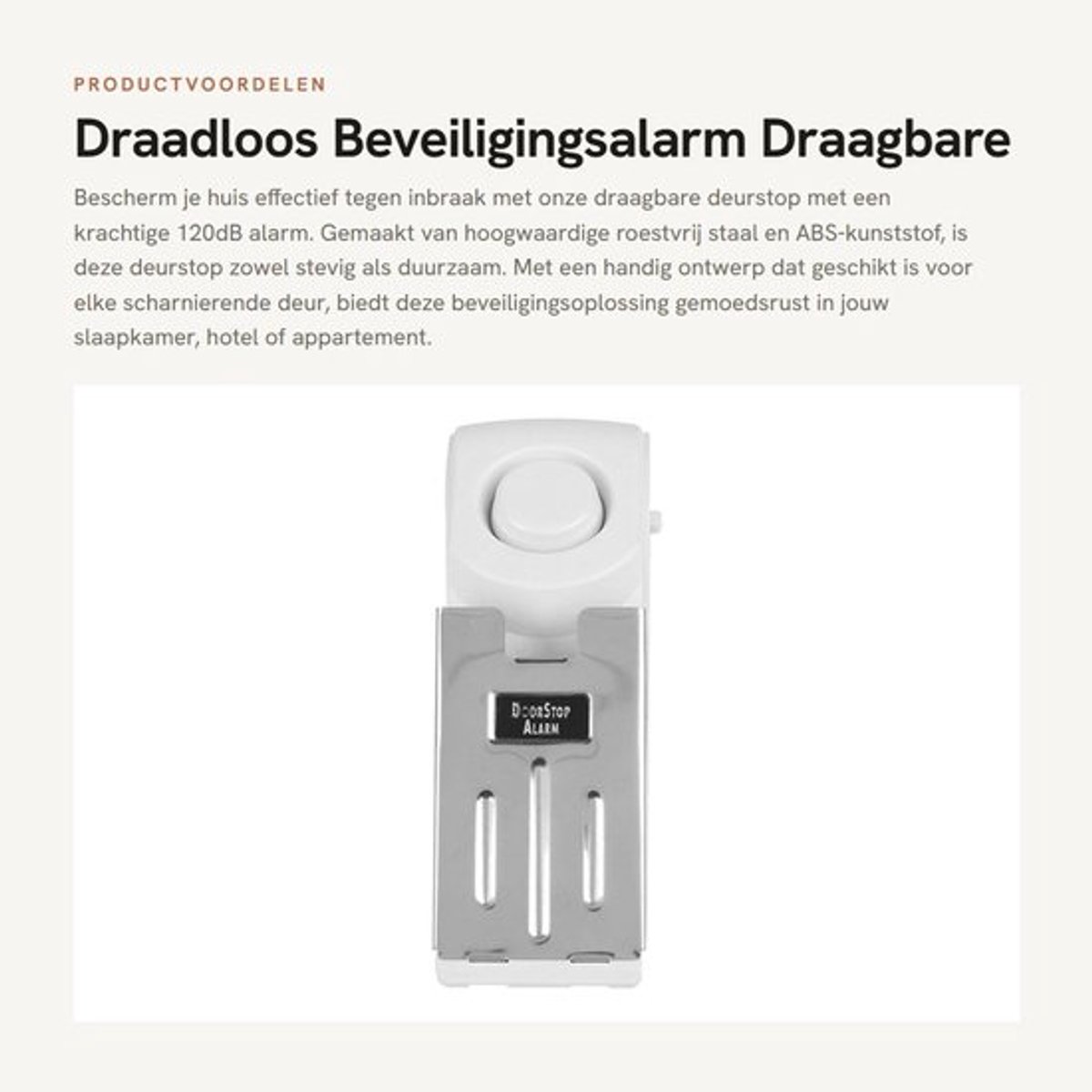 Draadloos Beveiligingsalarm - Draagbare Deurstop - 120dB Geluidsniveau - RVS - Thuisbeveiliging - Effectieve Inbraakpreventie - Geschikt...