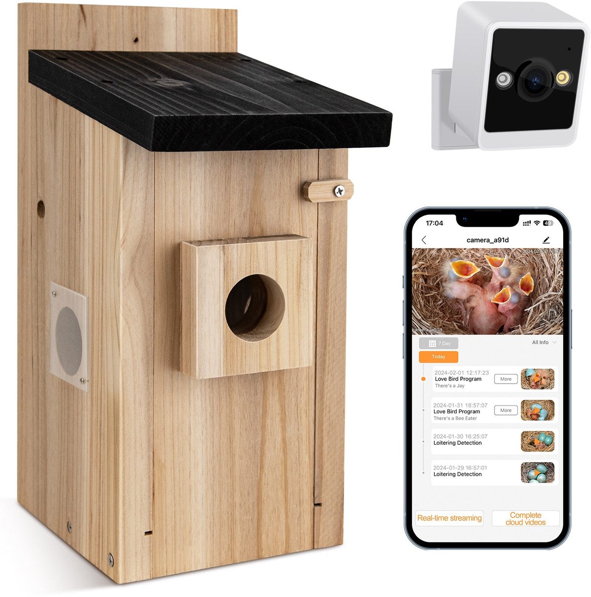 Mura Vogelhuisje - Nestkastje - Vogelhuis Met Camera - Bird House - Vogelkastje - Real-time Vogelobservatie - Weerbestendig Hout