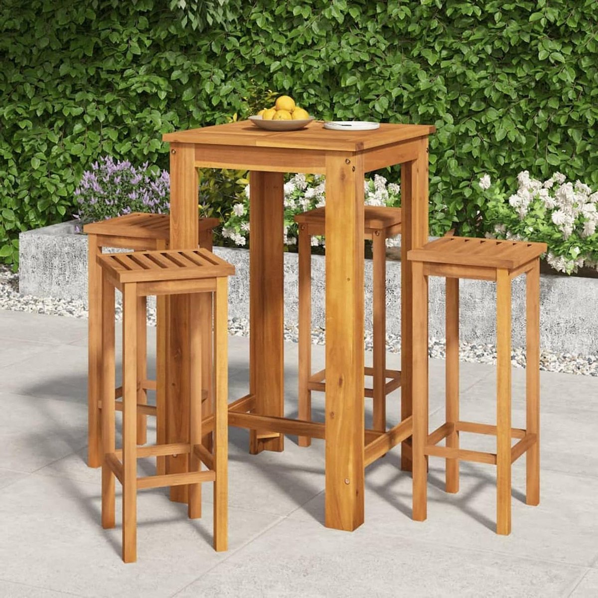 Tuin Bar Set - Buitenmeubels Hout - Ontspannen in de tuin - Massief acaciahout - 60 cm tafel - Natuurlijk Hout